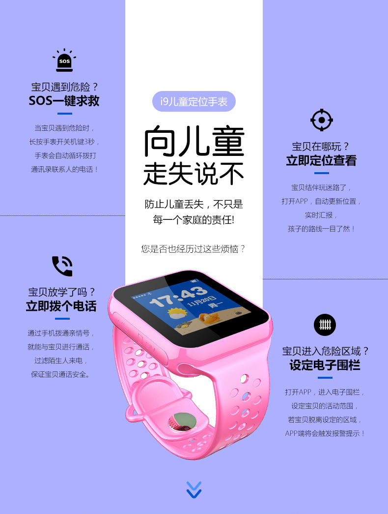 2018新款儿童定位手表智能双向通话定位微聊