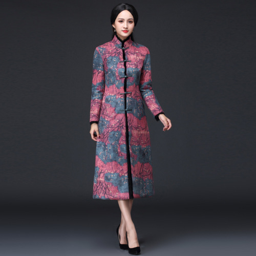 Chinese Dress Qipao for women Warm rabbit fur collar thickened long sleeve cheongsam skirt cheongsam