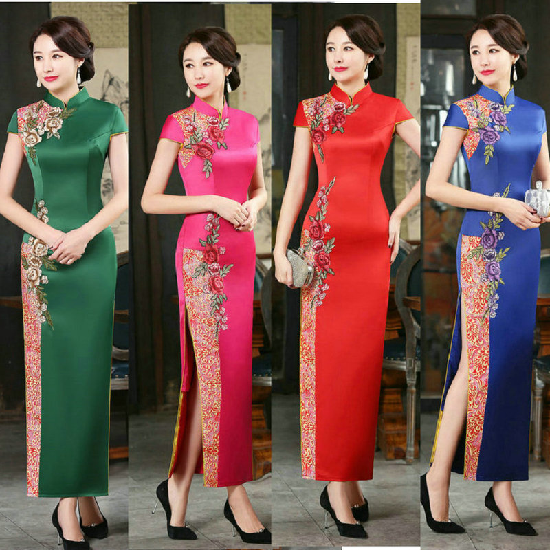 Etiquette cheongsamChinese Qipao vogue split dinner long runway stage costumes