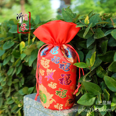 俏妈】定制 圆底高档鲜艳丝绸织锦礼品 文玩佛珠整理束口小袋|ru