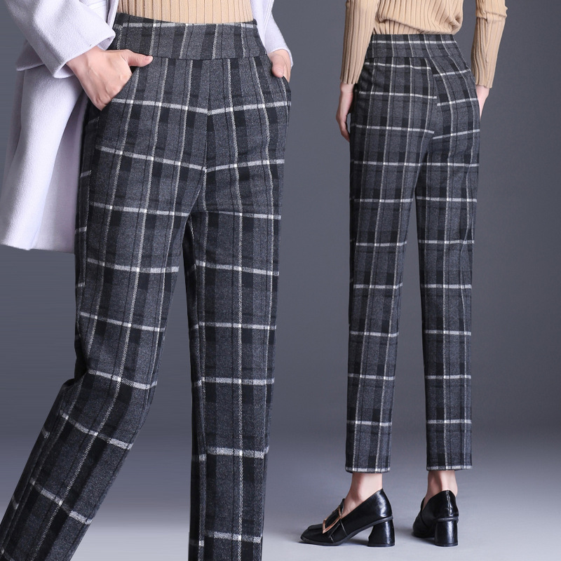 Autumn and winter women's trousers high waist casual squares wool pants nine points Slim thin fat MM200 kg straight radish pants
