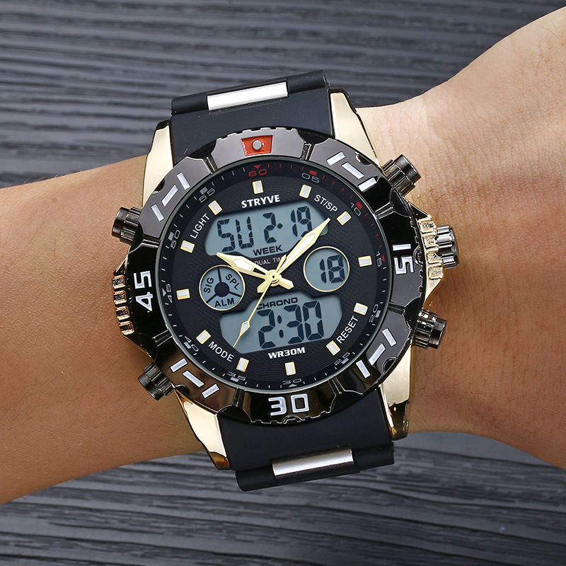 Nuevo STRYVE hombres multi-función Deportes impermeable reloj electrónico de cuarzo calendario cronógrafo pareja reloj de pulsera S8010