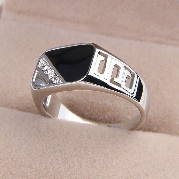 Simple Style Square Metal Enamel Inlay Rhinestones Men's Rings display picture 3