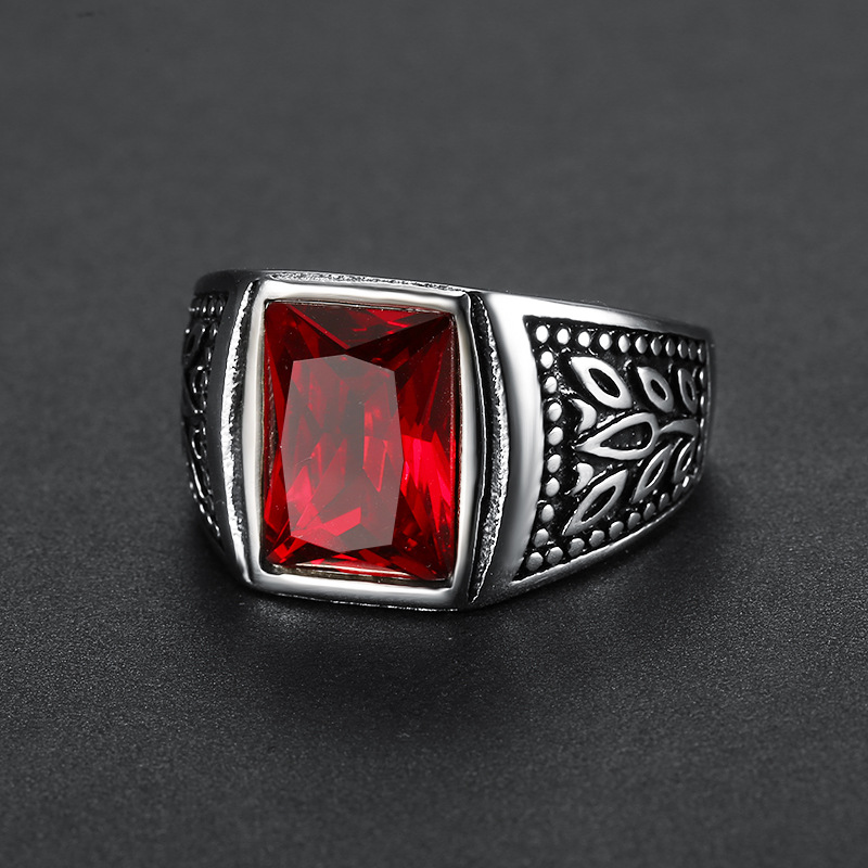 Daily Occasion 304 Stainless Steel Material Geometric Pattern Retro Geometric Stainless Steel Inlay Artificial Gemstones Men's Rings