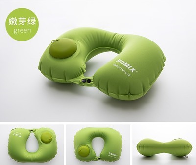 2019跨境爆款旅行護椎枕飛機靠枕頭便攜按壓式自動充氣頸枕 U型枕