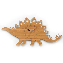 森林主题竹木卡通剑龙恐龙挂钟儿童房木头动物墙壁时钟表石英钟