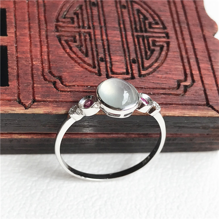 简安翡翠定制18K金镶蛋面伴红宝石玉戒天然翡翠镶金简约精美指环|ru