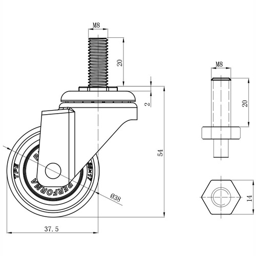 1.5-inch rubber screw rod universal silent casters manufacturer furniture pot stand shelf cart caster TPR wheels