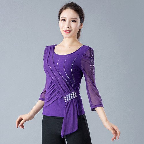 Red black purple ballroom Latin Dance tops for women modern dance square dance dress sleeve top