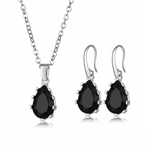 Bridal Jewelry—Waterdrop Zircon Jewelry Set: New European and American Style Necklace, Pendant, and Earring Set—Jewelry Accessories