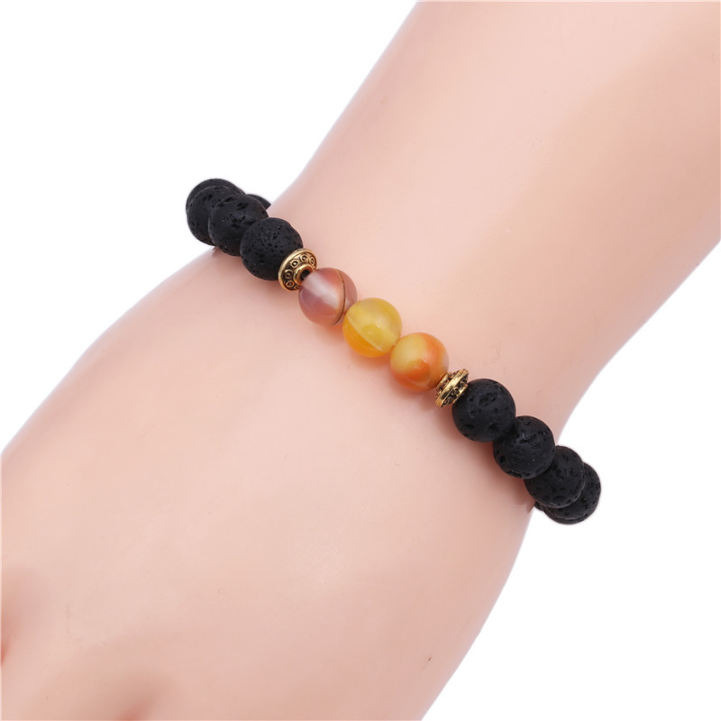 8mm Natural Line Agate Bracelet Colorful Seven Chakra Energy Yoga Beads Bracelet display picture 28