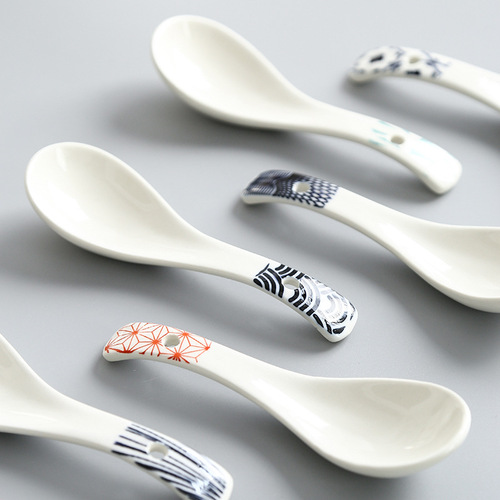 Japanese style small spoon Japanese style soup spoon underglaze color ceramic hotel home machine printed long handle supply AliExpress