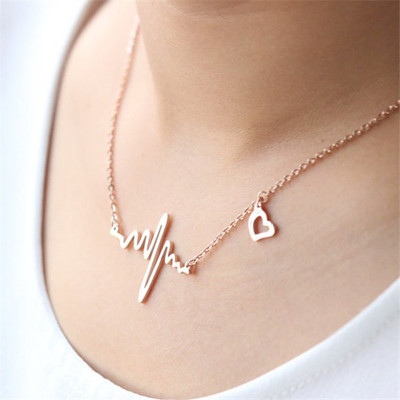 Wave Clavicle Chain ECG Necklace Heart Frequency Pendant Necklace Heart Chain Necklace Wholesale