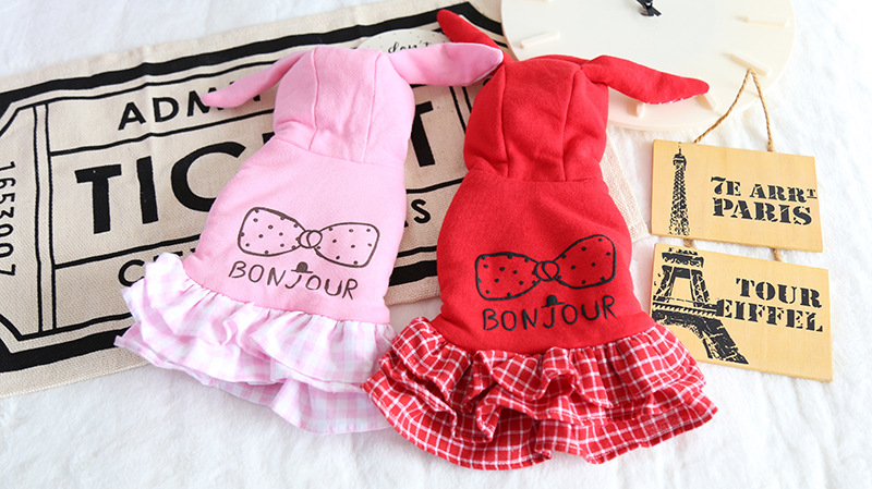 格子兔蝴蝶结绒衣