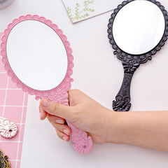 H601 Creative Retro Pattern Handle Makeup Mirror, Portable Foldable Rhinestone Mirror, Handheld Vanity Mirror