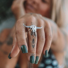New Cross-Border European and American Antique Silver Bull Head Ring &ndash; Minimalist, Retro, Hollowed-Out, Personalized Knuckle Ring Accessory