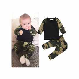 0-2岁外贸迷彩套装 婴幼儿迷彩套装  迷彩长袖和短袖套装