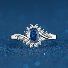 wish新款欧美戒指跨境时尚订婚戒指 镶嵌蓝色钻首饰饰品批发