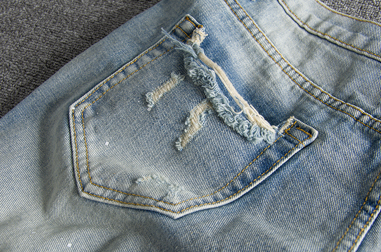 Washing old ink-spraying big hole youth tide foreign trade original single male denim shorts 20