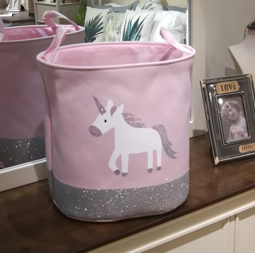 Factory Supply Cross-border Micro-commerce Live Streaming Unicorn Rainbow Canvas Storage Basket Children's Toy Storage Basket Dirty Laundry Basket