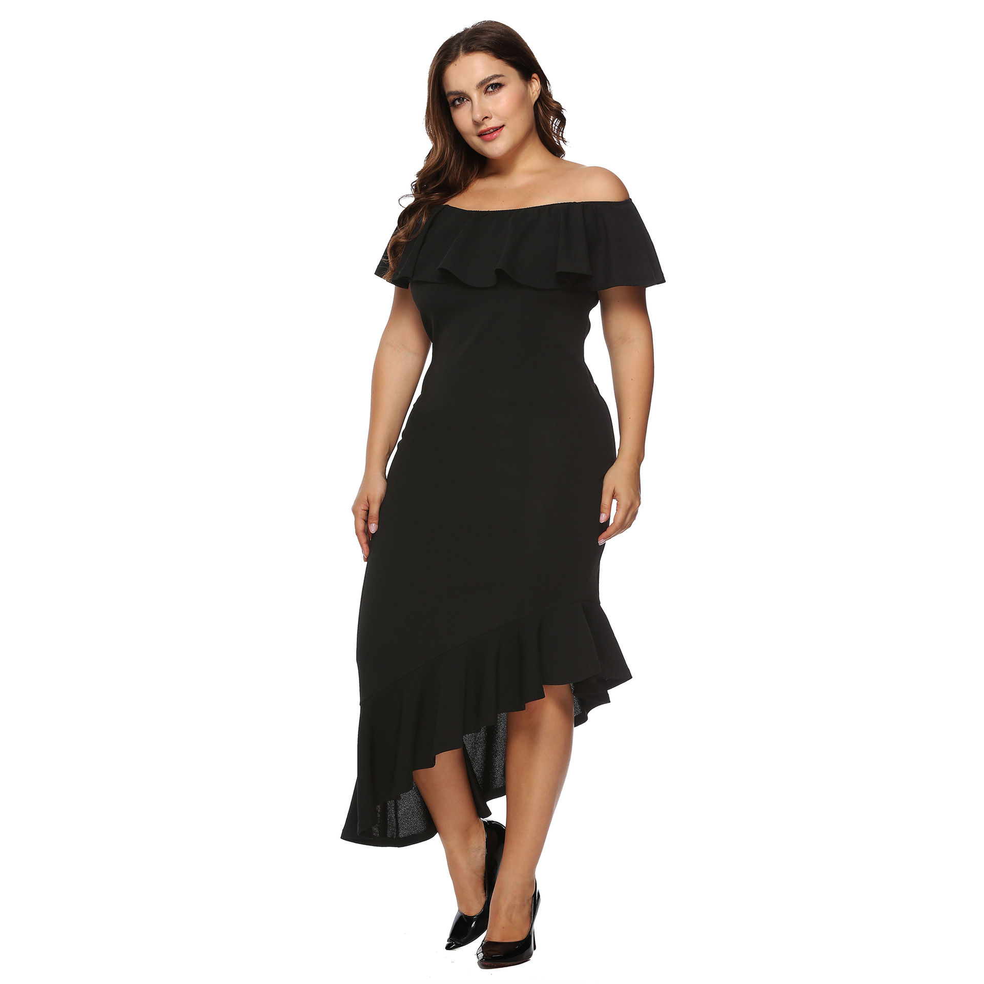 plus size ruffled irregular evening dress  NSOY26840