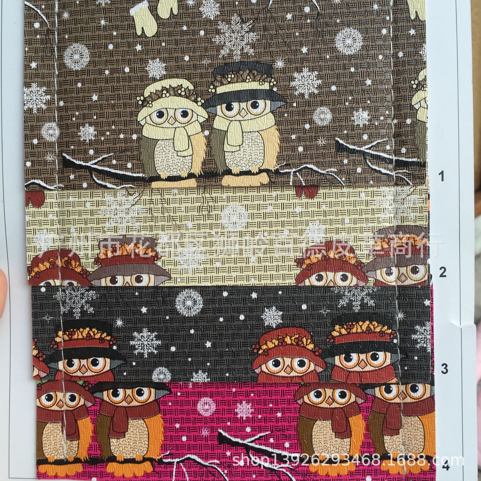 百德皮革卡通树枝猫头鹰手袋箱包革 鞋帽 书包料 人造革仿皮面料