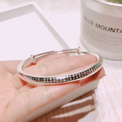 Foot Silver 9999 Bracelet Heart Sutra Silver bracelet Girlfriend gift solid Round stick Adjustable Bracelet