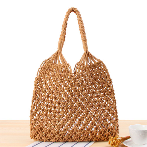 one shoulder woven bag chaonvsen straw bag handmade cotton rope net bag beach bag