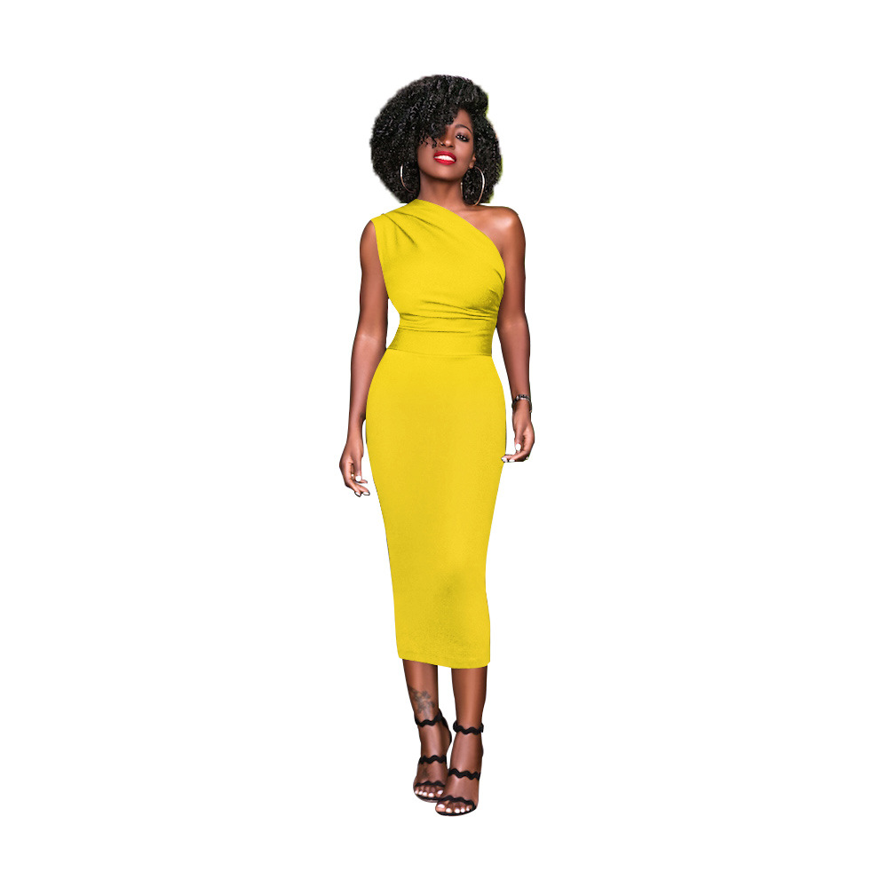 Women Clothing Solid Color Sexy off-Shoulder Dress