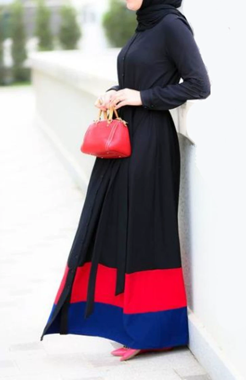 LR118 cross-border e-commerce Middle Eastern Turkish color-blocked cardigan robe light and loose splicing extra large size
