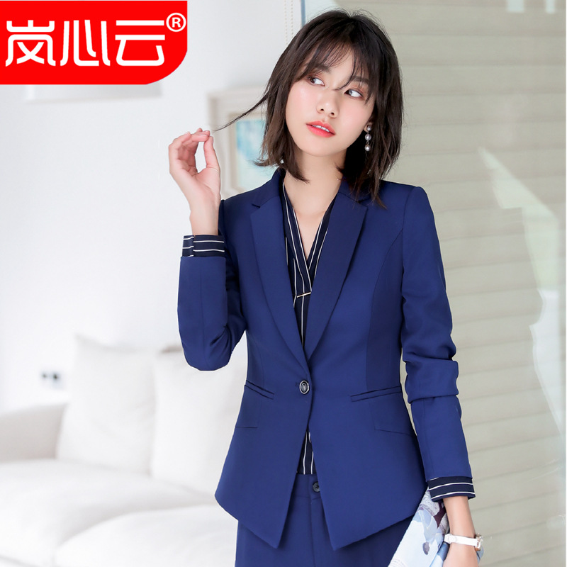 新款长袖职业装女套装韩版时尚气质条纹西装商务白领职场正装女|ru