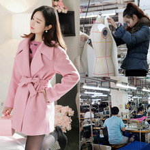 女裝韓版大牌網紅同款羊毛呢大衣廣東服裝廠來樣加工定制包工包料