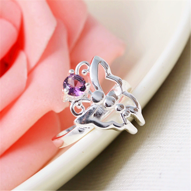 Европейское и американское модное серебряное кольцо, индивидуальное креативное корейское инкрустированное цирконием кольцо с бабочкой, трансграничное кольцо