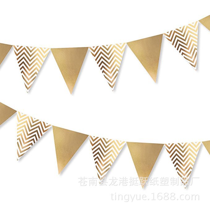 亚马逊 金色三角旗 横幅 挂旗 婚庆 生日快乐派对 新年 圣诞节