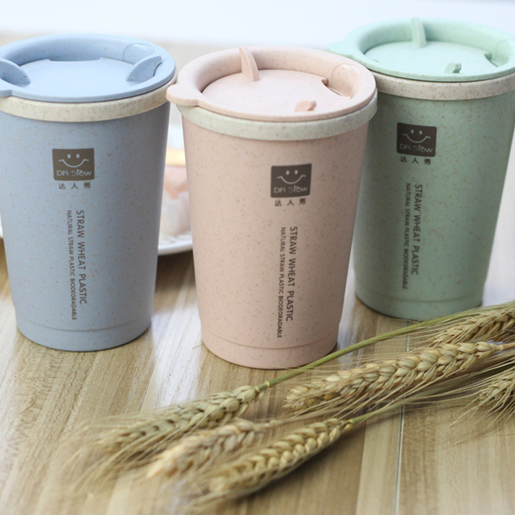 Wheat Straw double-deck heat insulation heat preservation environmental protection Readily Cup Mug rotate Cup cover With Air vent glass