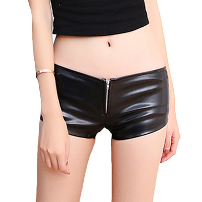 Amazon AliExpress 2018 new pattern sexy Leather Pants Low-waisted Patent leather Hot pants Show thin Stage costume