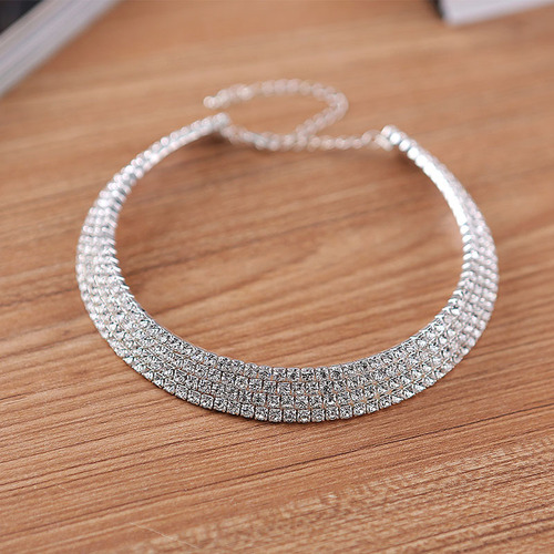 European and American luxury diamond choker necklace bracelet earrings ring set bridal jewelry wedding accessories N4673