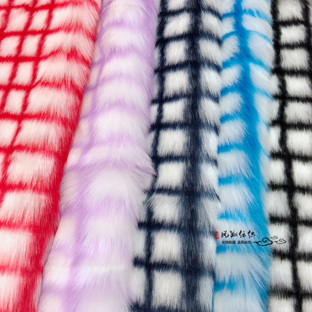 现货供应人造毛仿兔毛方格子提花时尚服装毛绒面料