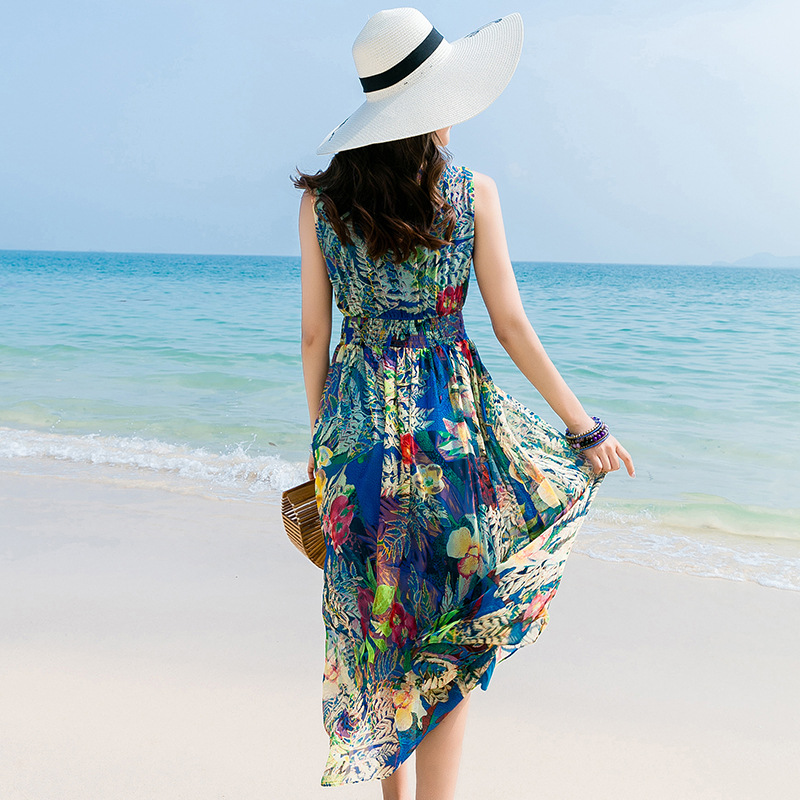 Seidenmode für Damen, elegantes langes Blumenkleid, Boho-Kleid_voghion.com