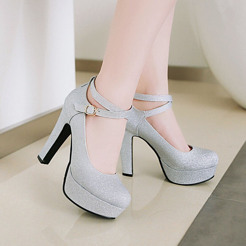 2268-43 sexy nightclub platform ultra-high chunky heel sequins shallow mouth buckle women's shoes wedding shoes bridesmaid shoes