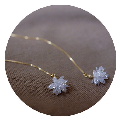 冰雪奇緣 閃亮冰花耳線美國進口14K包金耳線百搭長款耳環