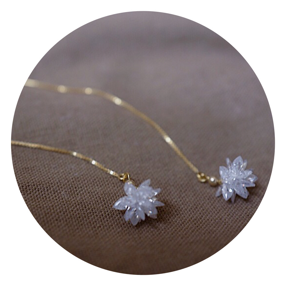 冰雪奇緣 閃亮冰花耳線美國進口14K包金耳線百搭長款耳環