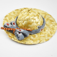 Pet Sun Hat, Dog Fashion Grass Hat with Bow Ties and Lace Flower Edges, Pet Hat