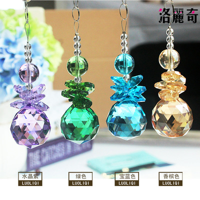 跨境電商産品K9水晶燈飾彩色水晶球吊墜彩色八角珠DIY水晶花挂飾