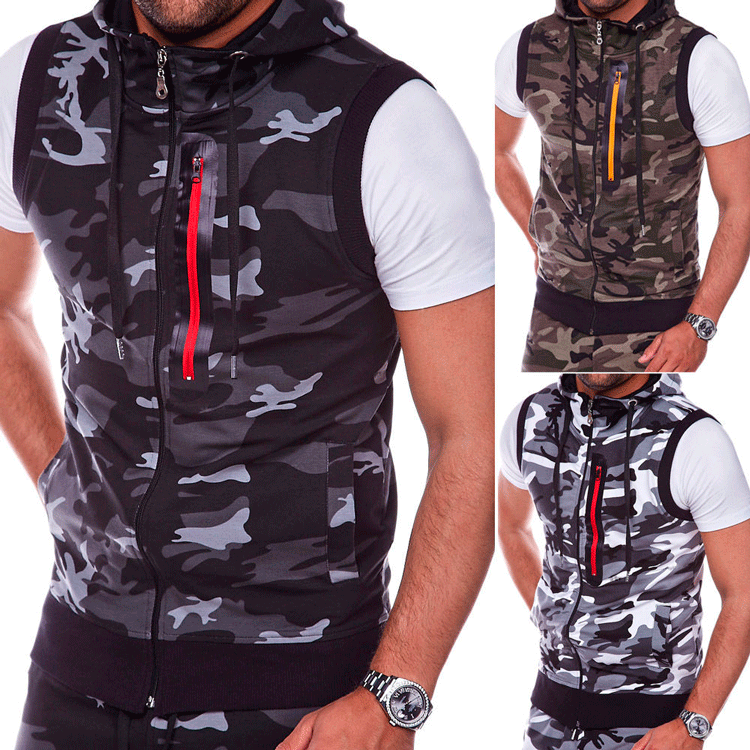 2023 cross-border Amazon ebay Fashion hooded sports camouflage vest sleeveless vest men's casual vest