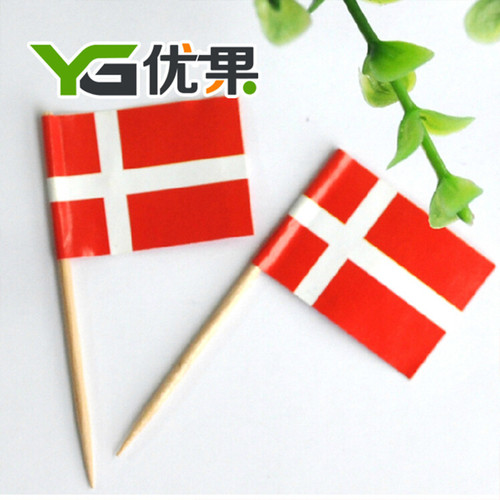 Paper-thick factory-made high-quality Danish toothpick flags with customizable logo, custom-made toothpick flaglets, small flag customization