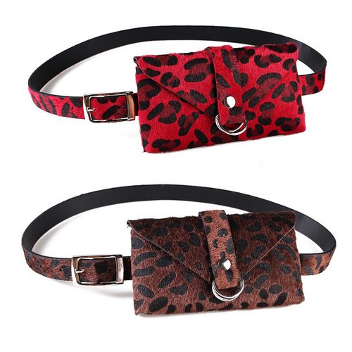 Korean style new women's thin belt horse hair leopard print small square bag decorative waist bag thin belt wallet mobile phone bag