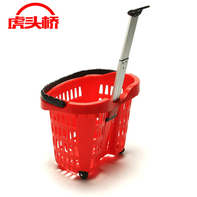 QY-9鋁合金拉杆 加厚大號50L購物籃 兩輪拉杆籃 手提超市購物籃