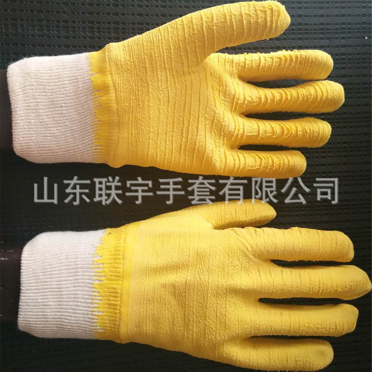 Fuente de la fábrica franela arrugas de látex inmersión completa guantes resistentes a bajas temperaturas ingeniería de construcción blanqueo colgando guantes de goma