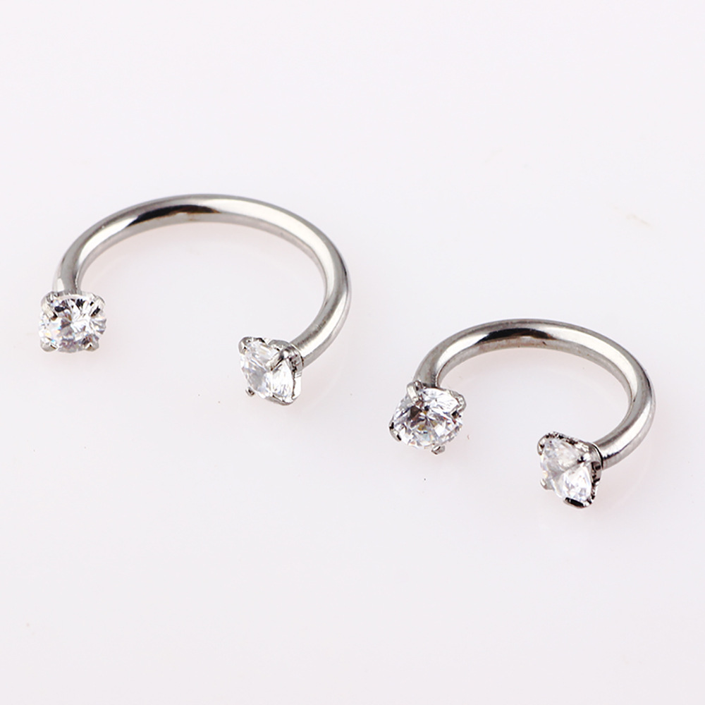 Zircon Diamond Nose Ring Inner Teeth Nose Stud Hollow Hoop 18G 316L Surgical Steel Rose Gold detail image 11
